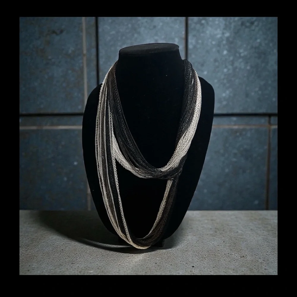 Elegant Multi-Strand Black and Silver Necklace - Picture 2 of 2